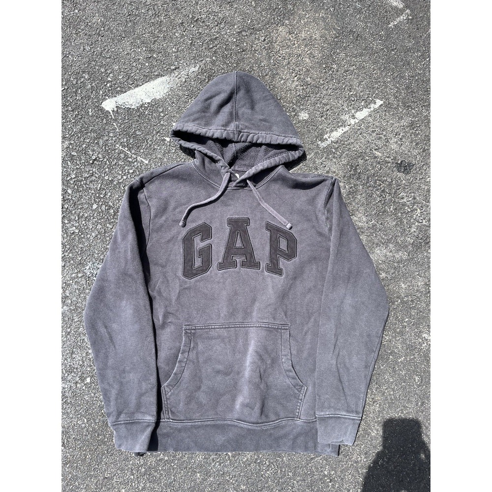 Vintage 90s GAP Arch Logo Hoodie Triple Black Embroidered Spell Out Size S